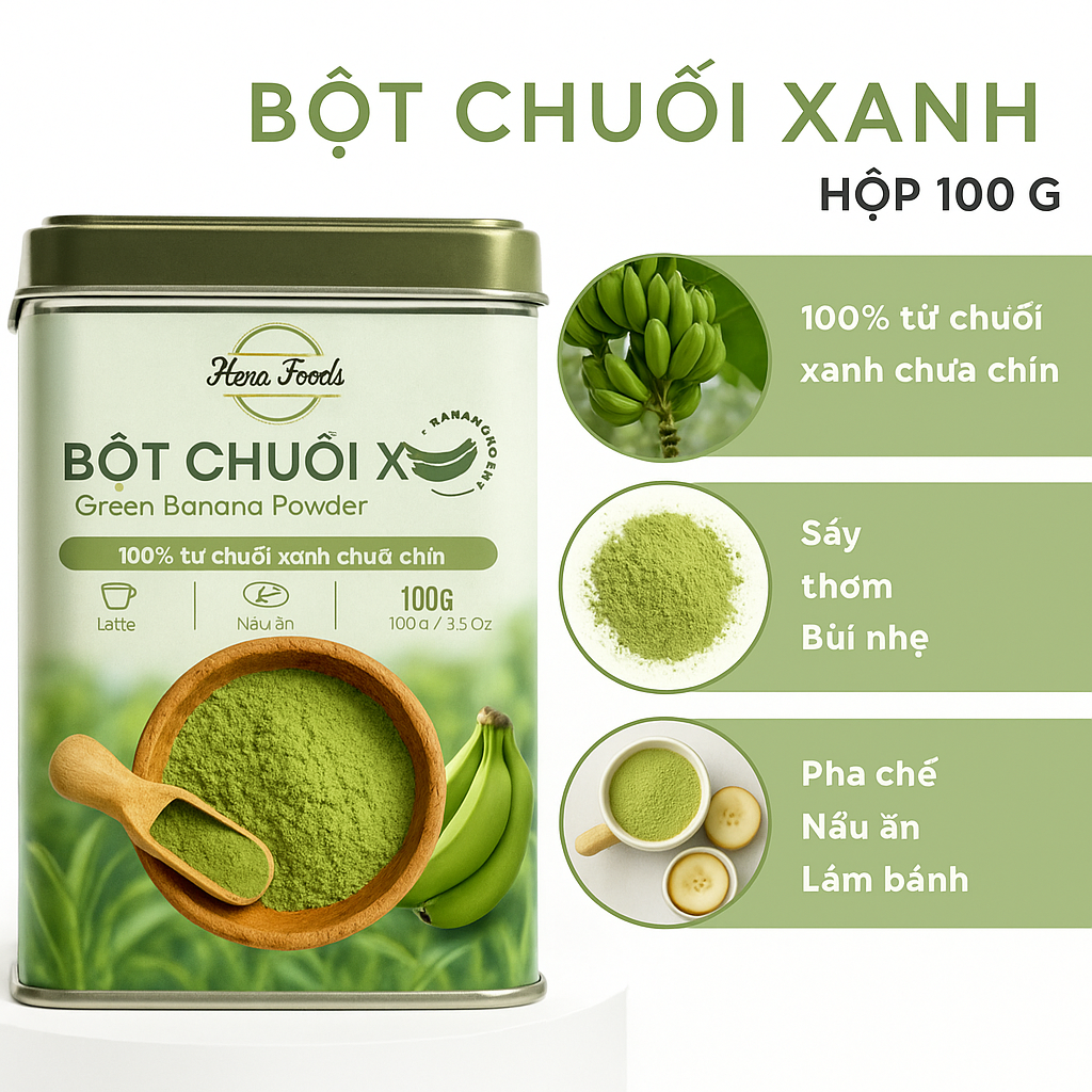 Bột Chuối Xanh Nguyên Chất Hena Foods 500g